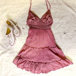 CROCHET TIE BACK SUMMER DRESS -Mauve - Size small